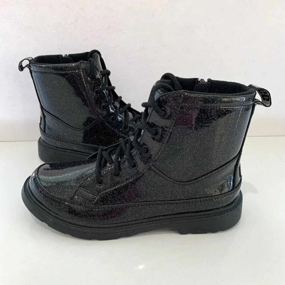 UGG Robley Glitter Booties Combat Boots Black Big Kids Size 6 Womens 7 EU 38 NEW